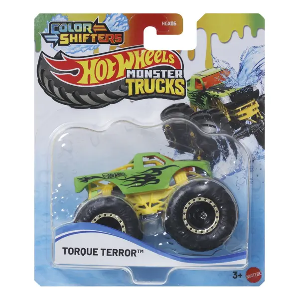 HOT WHEELS MONSTER TRUCK CAMION TORQUE TERROR CU CULORI SCHIMBATOARE SCARA 1 LA 64