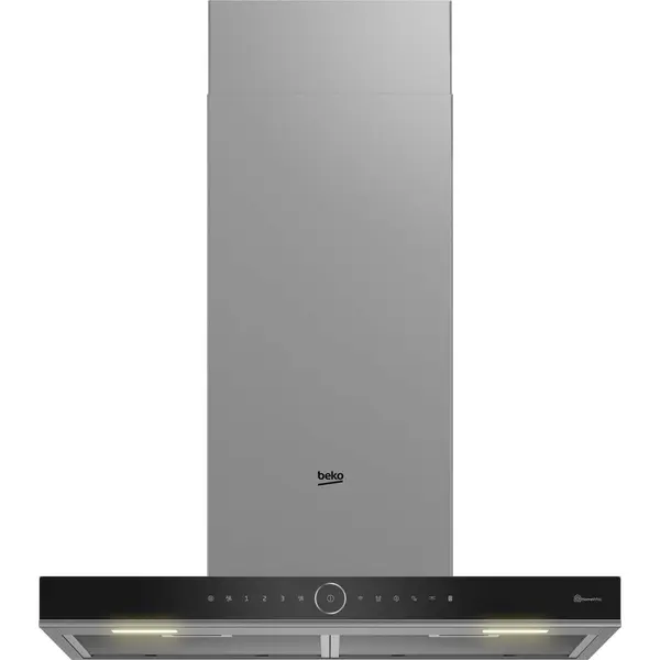 Hota decorativa Beko BHCB67841BBHSI, 415 mc/h, 3 trepte, Auto Shut Down, Air Cleaning Mode, Smell Sense, Negru/Inox, Clasa A+