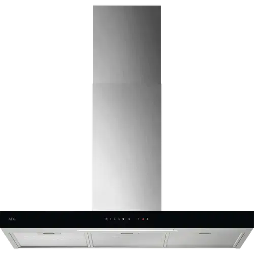 Hota incorporabila decorativa AEG GB67D91HL, Putere de absorbtie 730 mc/h, Conectivitate plita, Control electronic, Functie Breeze, 90 cm (Inox/Negru)