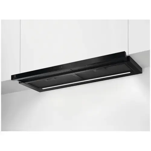 Hota incorporabila telescopica Electrolux LFP819K, 90 cm, 1 motor, 3 viteze+intensiv, Panel frontal de sticla, Control electronic, Conectivitate plita, Functie Breeze, Perfect Illumination, 4 filtre de aluminiu lavabile, 650 mc/h (Negru)