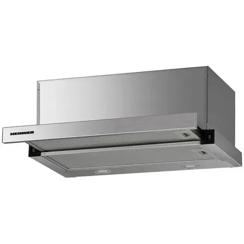 Hota incorporabila telescopica Heinner HTCH-F660IX, Putere de absorbtie 611.79 m3/h, 1 motor, Iluminare LED, 59.5 cm, Inox