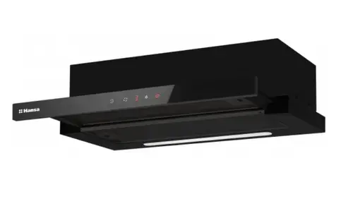 Hota telescopica Hansa, 60 cm, 550 m3/h, 1 motor, 2 filtre aluminiu, 3 trepte, iluminare LED, control touch (Negru)