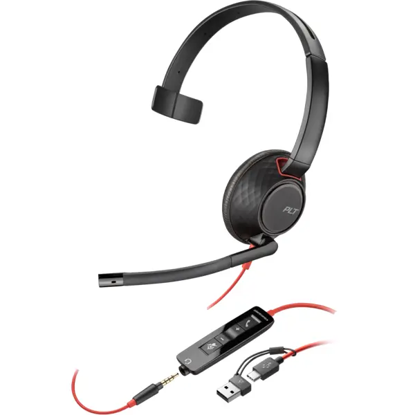 HP Casti HP Poly Blackwire 5210, jack de 3,5 mm adaptor USB-C/A, mono