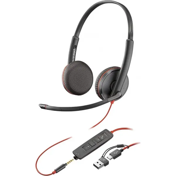 HP Casti stereo USB-C HP Poly Blackwire 3225 + mufa de 3,5 mm + adaptor USB-C/A