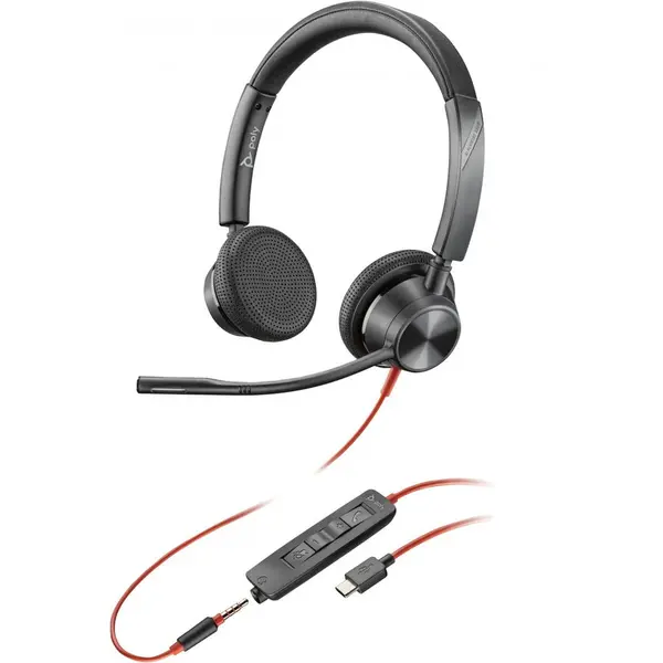 HP Casti Stereo USB-C Poly Blackwire 3325 + mufa de 3,5 mm + Adaptor USB-C/A 8X221AA