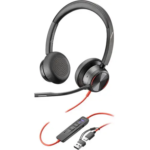 HP Casti USB-C Poly Blackwire 8225 Stereo Microsoft Teams Certified + Adaptor USB-C/A 8X225AA