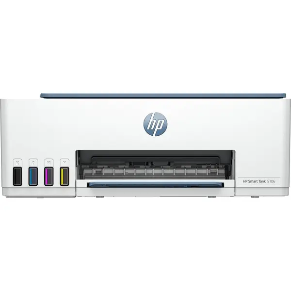 HP Imprimanta Multifunctionala HP Smart Tank 5106, Color, Inkjet, Wi-Fi, Print, Copy, Scan, 12 ppm negru, 5 ppm color, Sistem rezervoare cerneala