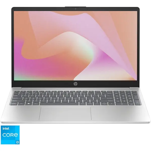 HP Laptop HP 15-fd0095nq, procesor Intel® Core™ i3-1315U, 15.6 inch, Full HD, 8GB DDR4 RAM, 512GB SSD, Intel® UHD Graphics, Free DOS, Auriu deschis