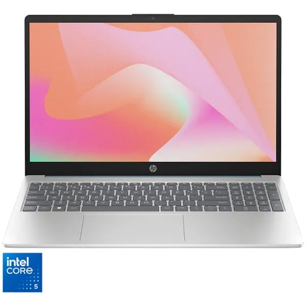HP Laptop HP 15-fd0115nq, procesor Intel® Core™ 5 120U pana la 5.0 GHz, 15.6 inch, Full HD, 16GB DDR5, 512 GB SSD, Intel® Graphics, NO OS, Arginitu