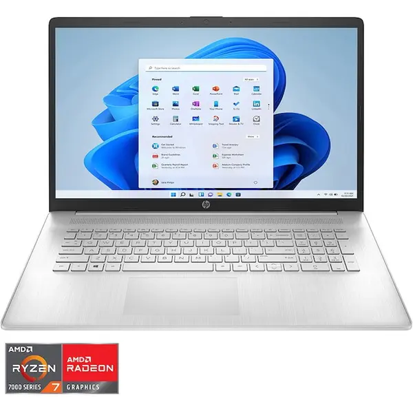 HP Laptop HP 17-cp3000nq, procesor AMD Ryzen™ 7 7730U pana la 4.50 GHz, 17.3 inch, Full HD, IPS, 16GB DDR4, 1TB SSD, AMD Radeon™ Graphics, Windows 11 Home, Argintiu