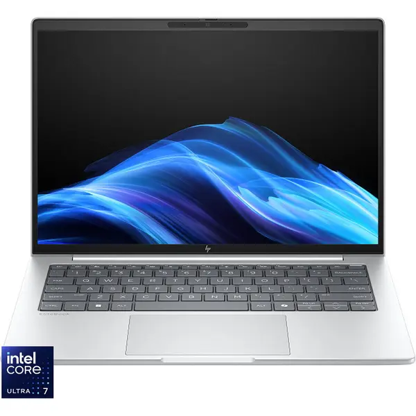 HP Laptop HP EliteBook 8 G1i 14, Display 14'' WUXGA (1920 x 1200), IPS, Procesor Intel® Core™ Ultra 7 255U, Memorie RAM 32GB DDR5, Capacitate de stocare 1TB SSD, Placa video integrata Intel Graphics, Windows 11 Pro, Argintiu (INT Keyboard)