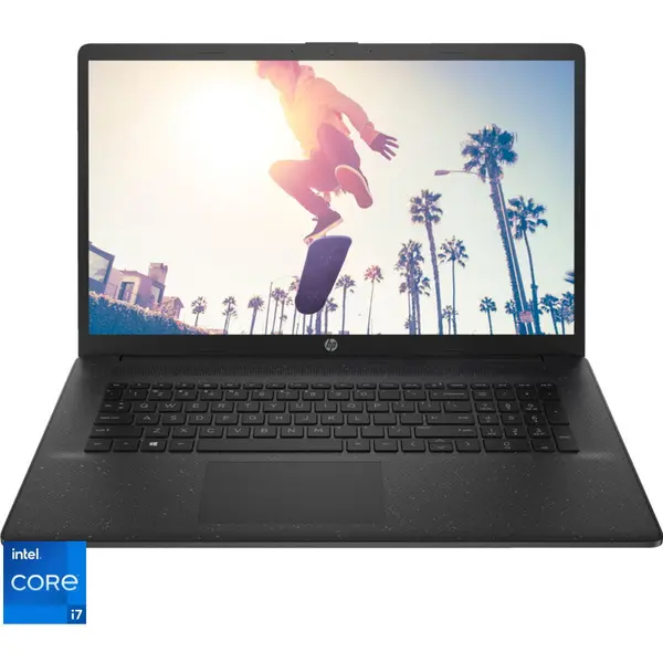 HP Laptop HP Laptop 17-cn3003nq, Intel Core i7-1355U, 17.3 inch Full HD, 16GB DDR4, 512GB SSD, Intel Iris Xe, Free DOS, Negru (INT Keyboard)