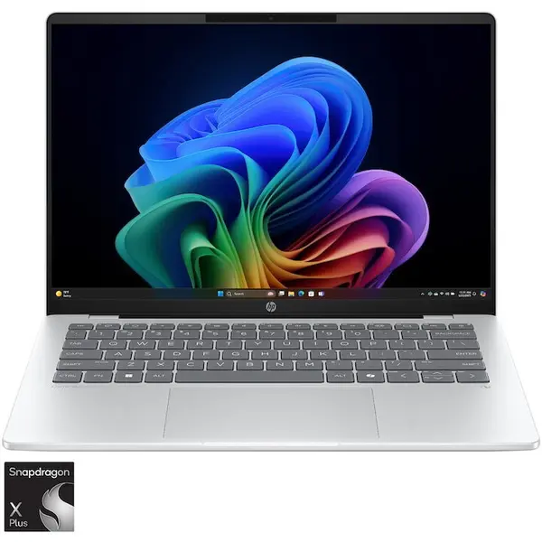 HP Laptop HP OmniBook 5 NG AI Quadro 25C2, Snapdragon X Plus X1P-42-100, 14 inch, RAM 32 GB, SSD 1 TB, Qualcomm Adreno GPU, Windows 11 Home, Argintiu