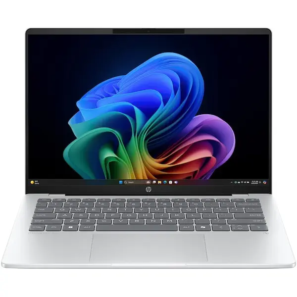 HP Laptop HP OmniBook 5 NG AI Quadro 25C2, Snapdragon X X1-26-100, 14 inch, RAM 16 GB, SSD 512 GB, Qualcomm Adreno, Windows 11 Home, Argintiu