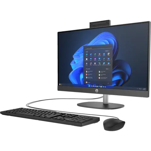 HP Sistem desktop HP ProOne 240 G10 AIO, procesor Intel Core Ultra 7 155U, 23.8 inch, Full HD IPS, 16GB DDR5, 512GB SSD, Intel Graphics, Windows 11 Pro, Negru