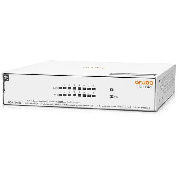 HP Switch Aruba R8R46A Instant On 1430, 8 porturi Gigabit Class4 PoE 64W