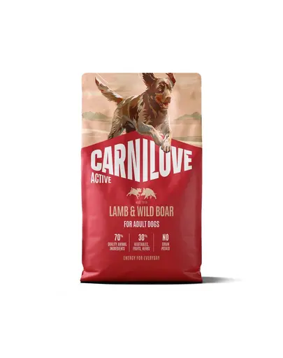Hrană câini adulți activi CARNILOVE Active Dog Lamb and Wild Boar Adult 4 kg miel și mistreț