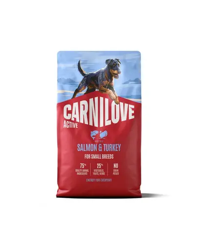 Hrană câini adulți talie mică CARNILOVE Active Dog Salmon & Turkey Adult Small Breeds 4 kg somon și curcan