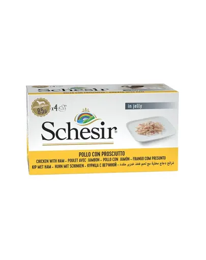 Hrană câini mici SCHESIR 4x85 g pui cu șuncă în jeleu