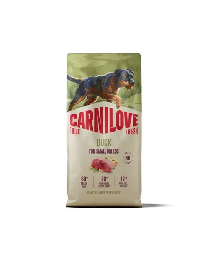 Hrană câini rase mici CARNILOVE True Fresh Dog Duck Adult Small Breeds 12 kg cu rață