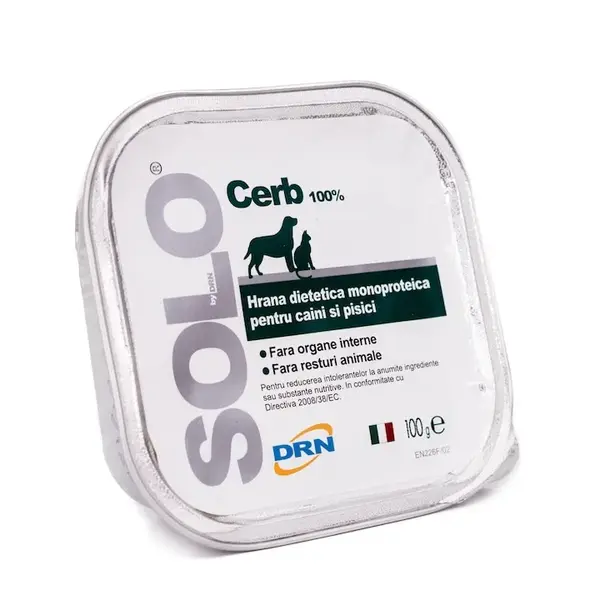 Hrana dietetica monoproteica pentru caini pisici Solo cu cerb 100 gr