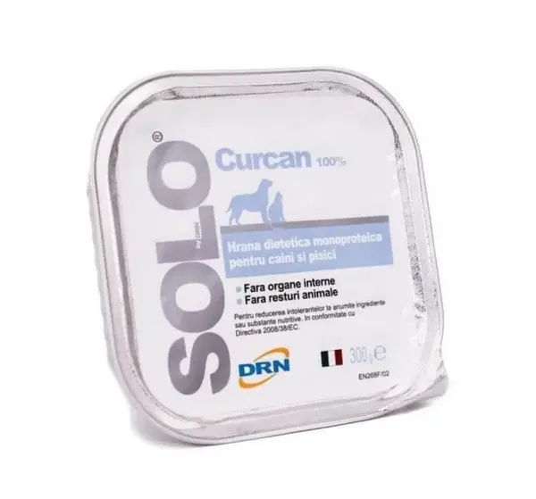 Hrana dietetica monoproteica pentru caini pisici Solo cu curcan 300 gr