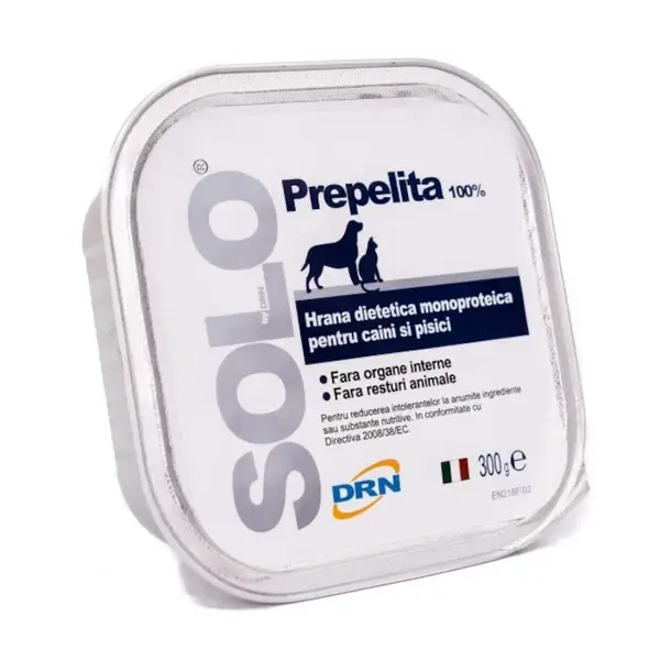 Hrana dietetica monoproteica pentru caini pisici Solo cu preprelita 300 gr