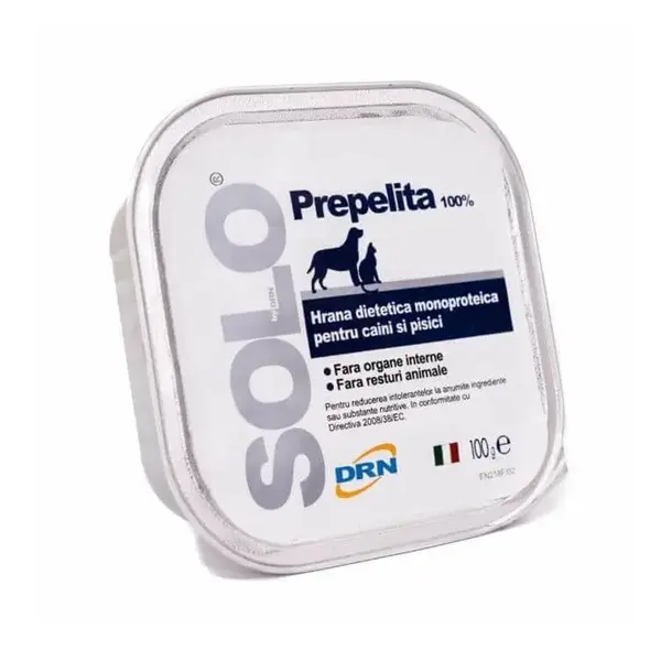 Hrana dietetica monoproteica pentru caini pisici Solo cu preprelita 100 gr
