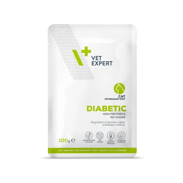 Hrană dietetică umedă pentru pisici adulte, reglarea glicemiei, Diabetic Cat, Vet Expert, 100g