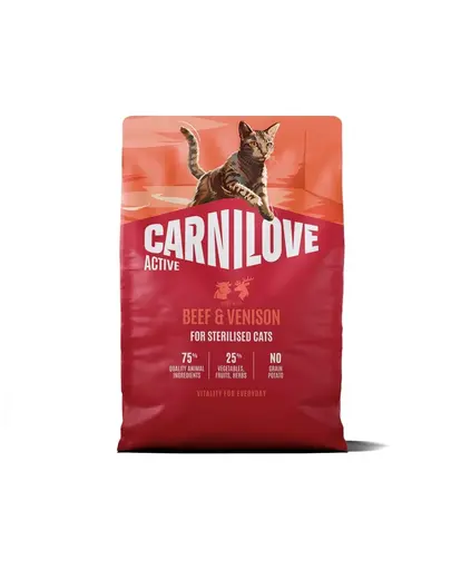 Hrană pisică sterilizată CARNILOVE Active Cat Beef and Venison Sterilised 2 kg vită și vânat