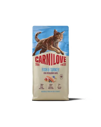 Hrană pisici steril CARNILOVE True Fresh Cat Fish and Turkey Sterilised 6 kg pește și curcan