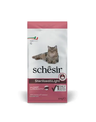 Hrană pisici sterilizate 10 kg SCHESIR Original Light cu șuncă pentru control greutate