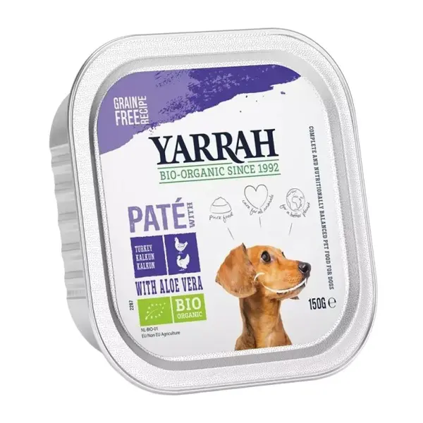Hrana Umeda Bio pentru Caini, Pate cu Pui, Curcan si Aloe Vera, 150 g, Yarrah