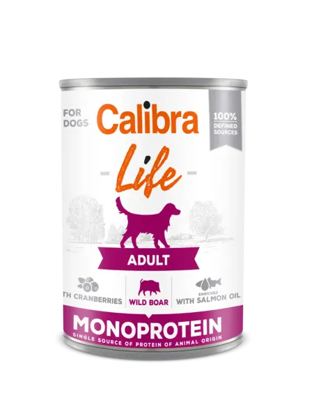 Hrana umeda caini, Calibra Dog Life Adult Wild Boar with Cranberries, 400 g