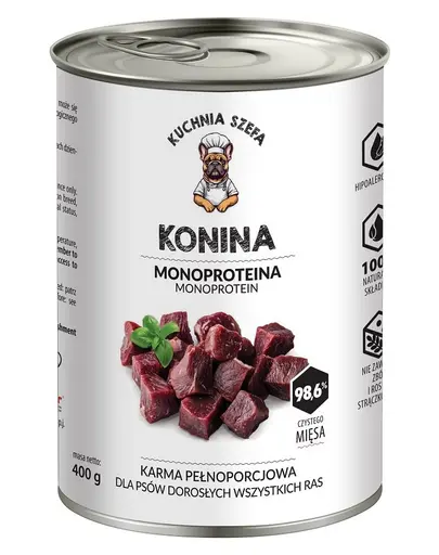 Hrană umedă câini monoproteică cal fără cereale KUCHNIA SZEFA 400 g
