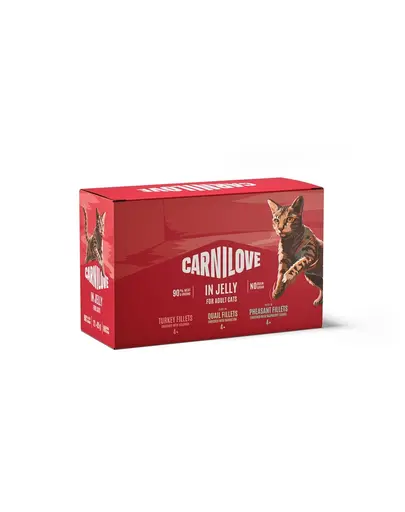 Hrană umedă CARNILOVE Cat Pouch Jelly Multipack 12x85 g mix 3 arome, fileuri în jeleu pentru pisici adulte
