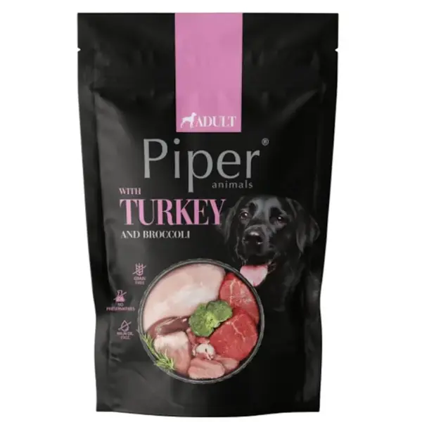 Hrana umeda pentru caini Piper Adult cu curcan broccoli 500 gr