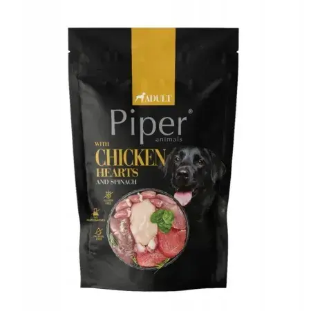 Hrana umeda pentru caini Piper Adult cu inimi de pui spanac 500 gr