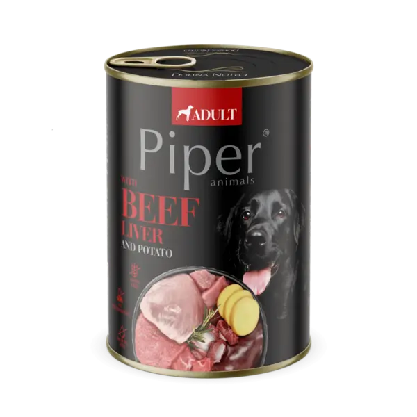 Hrana umeda pentru caini PIPER DOG, ficat de vita si cartof, 400g