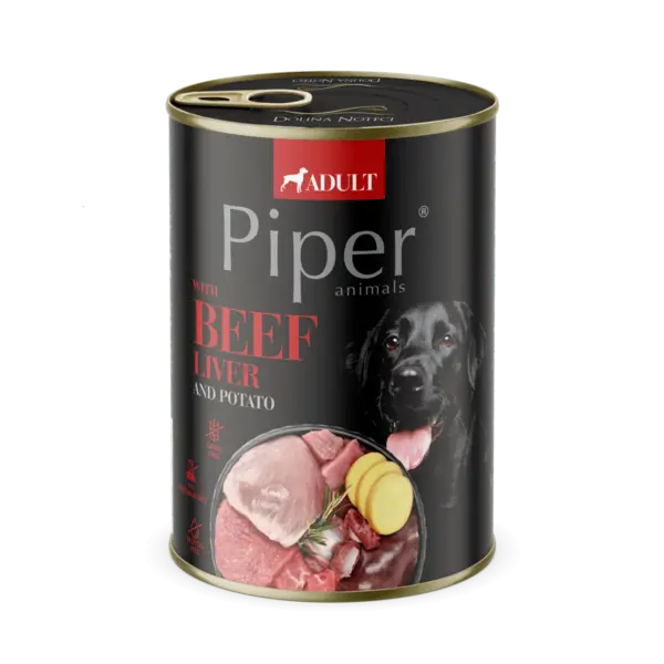 Hrana umeda pentru caini PIPER DOG, ficat de vita si cartof 400g