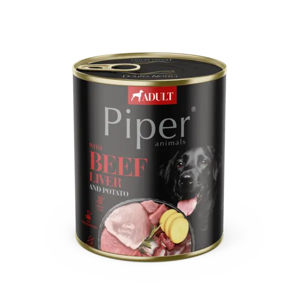 Hrana umeda pentru caini PIPER DOG, ficat de vita si cartof, 800g
