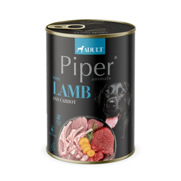 Hrana umeda pentru caini PIPER DOG, miel si morcov 400g