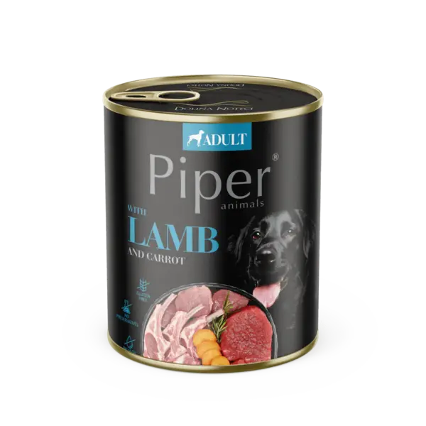 Hrana umeda pentru caini PIPER DOG, miel si morcov 800g