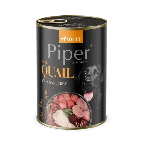 Hrana umeda pentru caini PIPER DOG, prepelita si merisoare, 400g