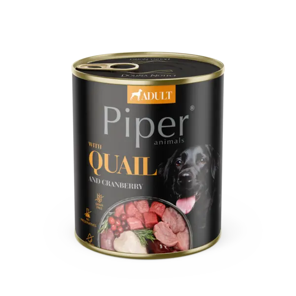 Hrana umeda pentru caini PIPER DOG, prepelita si merisoare, 800g