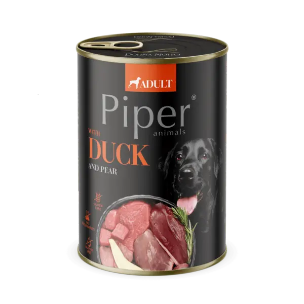 Hrana umeda pentru caini PIPER DOG, rata si pere, 400g