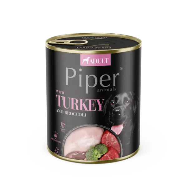 Hrana umeda pentru caini PIPER DOG, urcan si brocolli, 800g