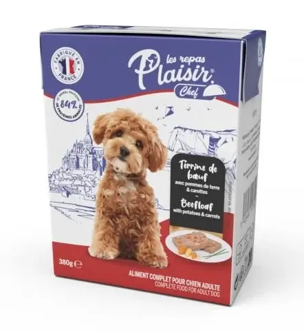 Hrana umeda pentru caini Plaisir Chef, Pate cu vita, cartofi si morcovi, 380g