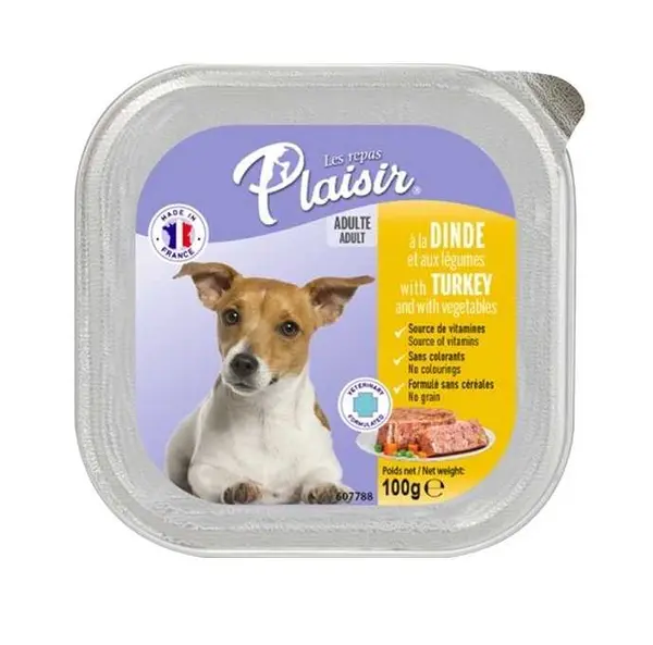 Hrana umeda pentru caini Plaisir, Curcan, 100g
