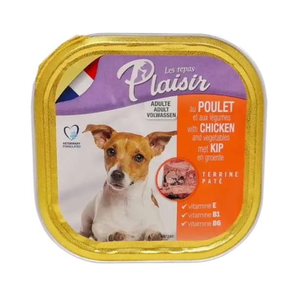 Hrana umeda pentru caini Plaisir, Pui, 300g